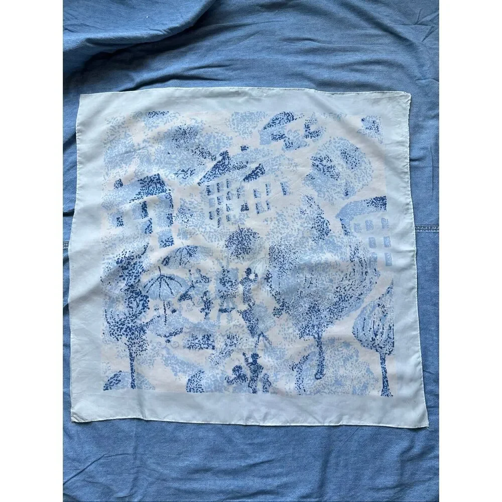 French Country Cottagecore Blue Toile Scenic Square Scarf Parisian Romantic 25.5